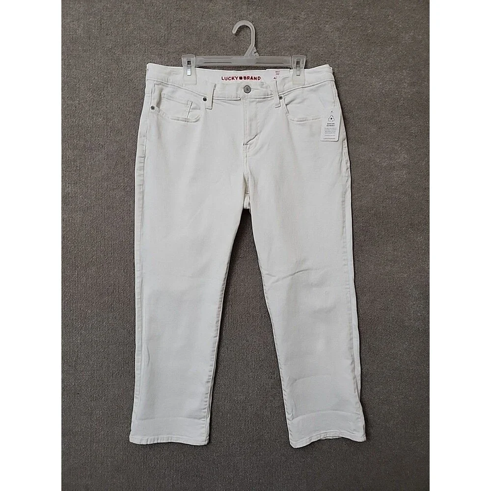 Lucky Brand Sweet Crop Jeans Women 14 32 White Straight Leg Mid Rise Stretch NEW
